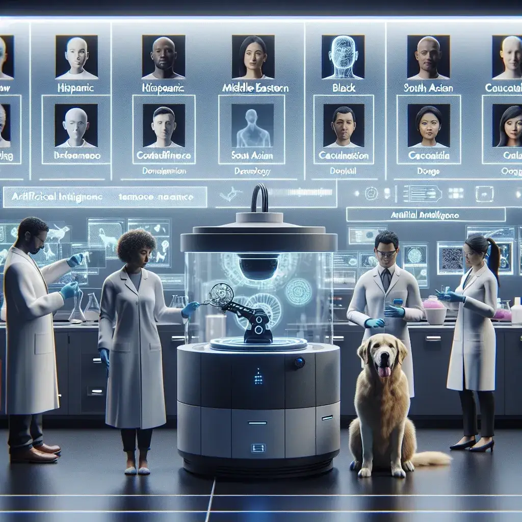 "Perro entrenado realizando un test casero de detección de cáncer con ayuda de inteligencia artificial, destacando la innovación en métodos de diagnóstico."