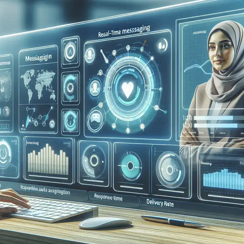 "Plataformas de supervisión de servicios de mensajería en tiempo real para empresas, mostrando interfaz de usuario con gráficos y estadísticas."